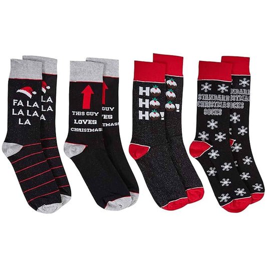4 Pack Men's Christmas Socks Cotton Rich Festive Designs Cozy Winter Novelty Gifts UK 6-11 by Sock Stack 6-11 Socks
