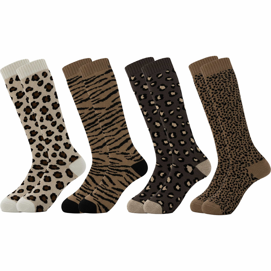 4 Pack Women’s Wellington Animal Print Socks Long Welly Socks Outdoor Warm Durable & Soft Fit UK Size 4‑8 by Sock Stack ANIMAL PRINT Socks