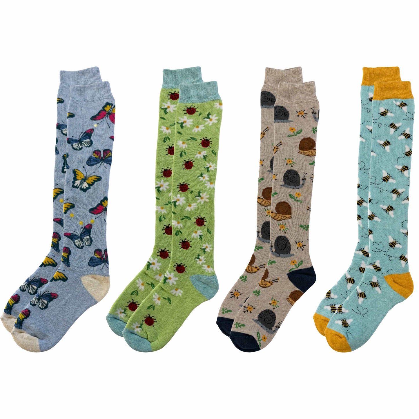 4 Pack Women’s Wellington Garden Bugs Socks Long Welly Socks Outdoor Warm Durable & Soft Fit UK Size 4‑8 by Sock Stack GARDEN BUGS Socks