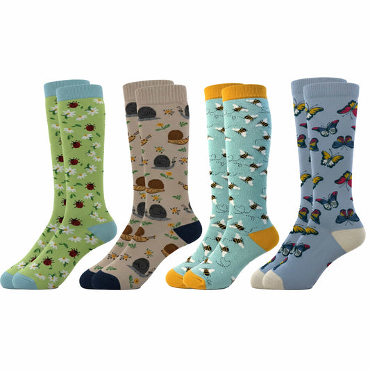 4 Pack Women’s Wellington Garden Bugs Socks Long Welly Socks Outdoor Warm Durable & Soft Fit UK Size 4‑8 by Sock Stack GARDEN BUGS Socks
