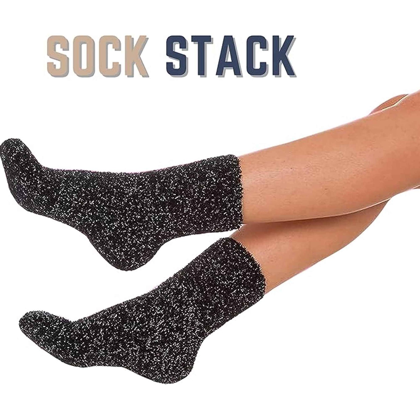 4 Pack Womens Fluffy Cozy Warm Slipper Socks Fuzzy Soft Comfortable Purple Black UK Sizes 4-8 Perfect Winter Gift by Sock Stack BLACK/PURPLE Socks