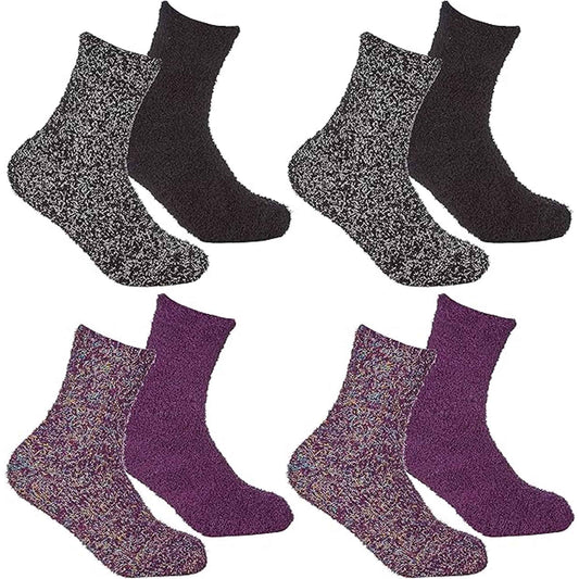 4 Pack Womens Fluffy Cozy Warm Slipper Socks Fuzzy Soft Comfortable Purple Black UK Sizes 4-8 Perfect Winter Gift by Sock Stack BLACK/PURPLE Socks