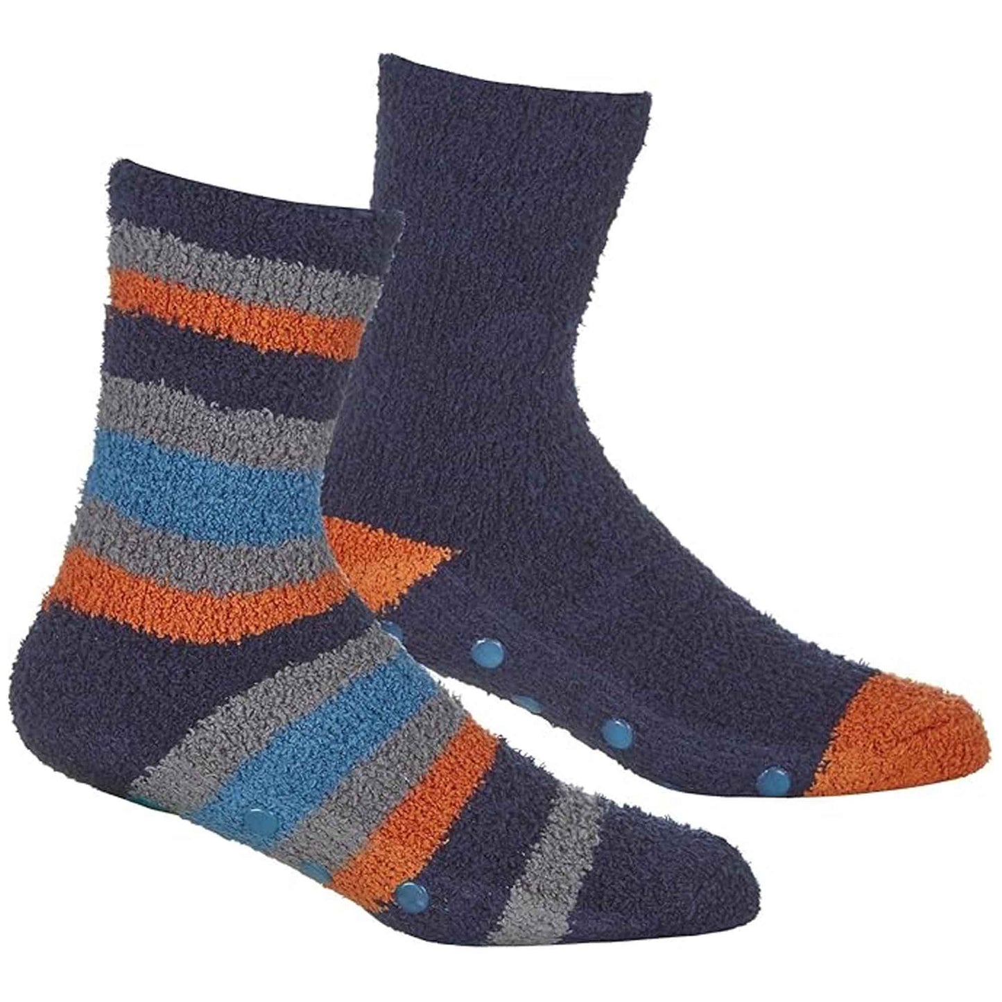 4 Pairs Mens Cozy Winter Striped Fluffy Slipper Socks Non-Skid Gripper Soles Warm Thick Fleece Tall Design UK Sizes 6-11 by Sock Stack ASSORTED / 6-11 Socks