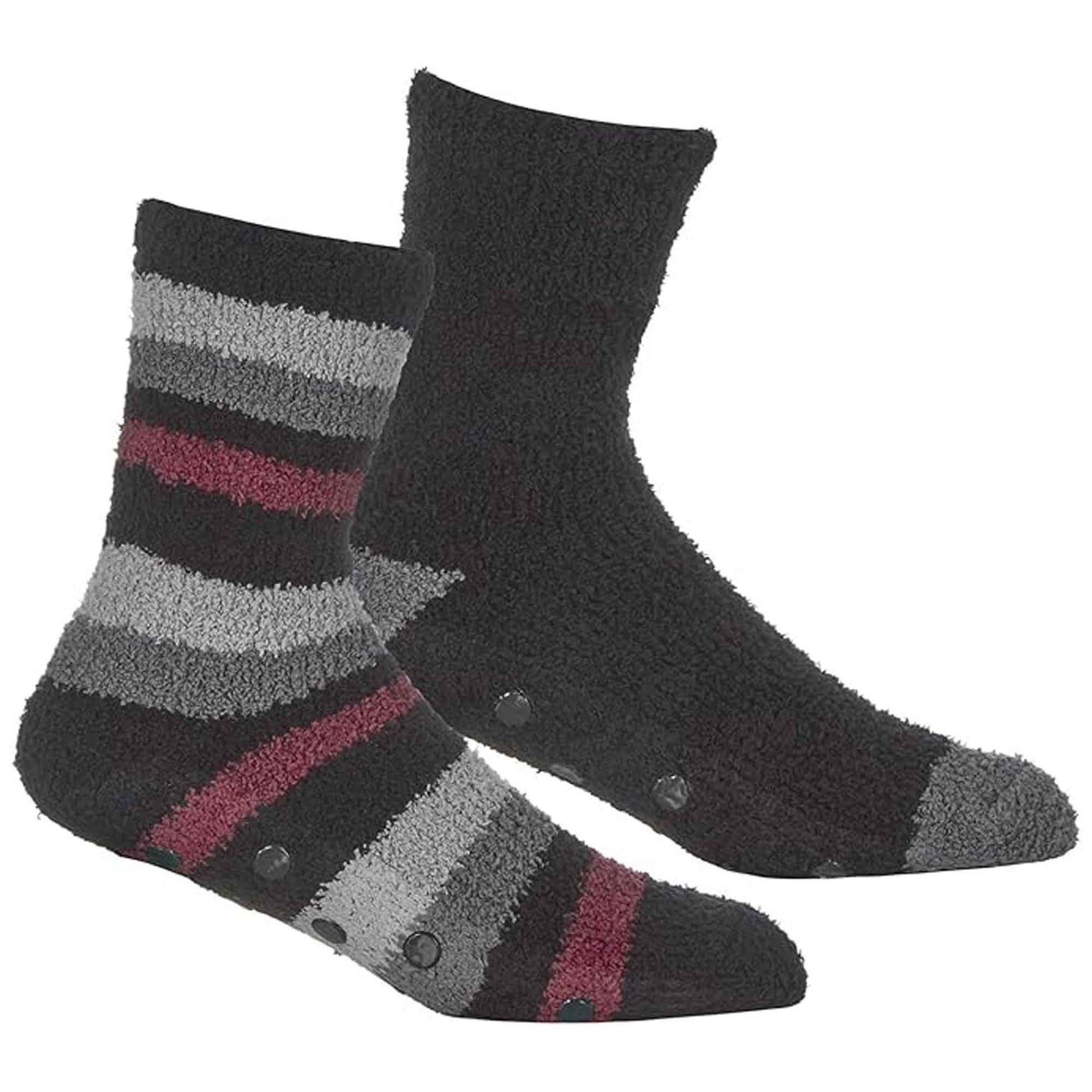 4 Pairs Mens Cozy Winter Striped Fluffy Slipper Socks Non-Skid Gripper Soles Warm Thick Fleece Tall Design UK Sizes 6-11 by Sock Stack ASSORTED / 6-11 Socks