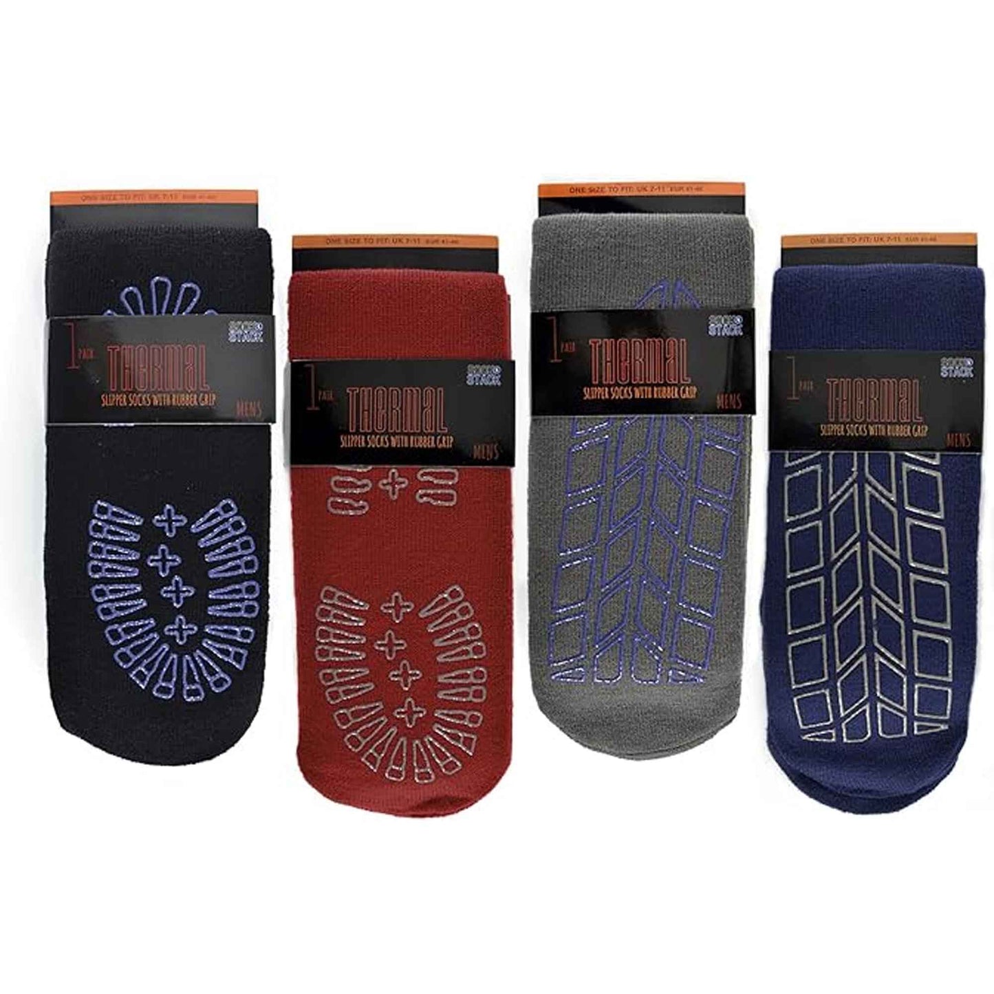 4 Pairs Mens Thermal Slipper Socks Non Slip Grips Thick Fleece Lined Winter Socks Cozy House Socks Perfect Gift by Sock Stack ASSORTED / 6-11 Socks