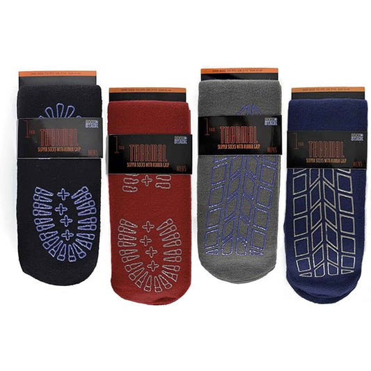 4 Pairs Mens Thermal Slipper Socks Non Slip Grips Thick Fleece Lined Winter Socks Cozy House Socks Perfect Gift by Sock Stack ASSORTED / 6-11 Socks
