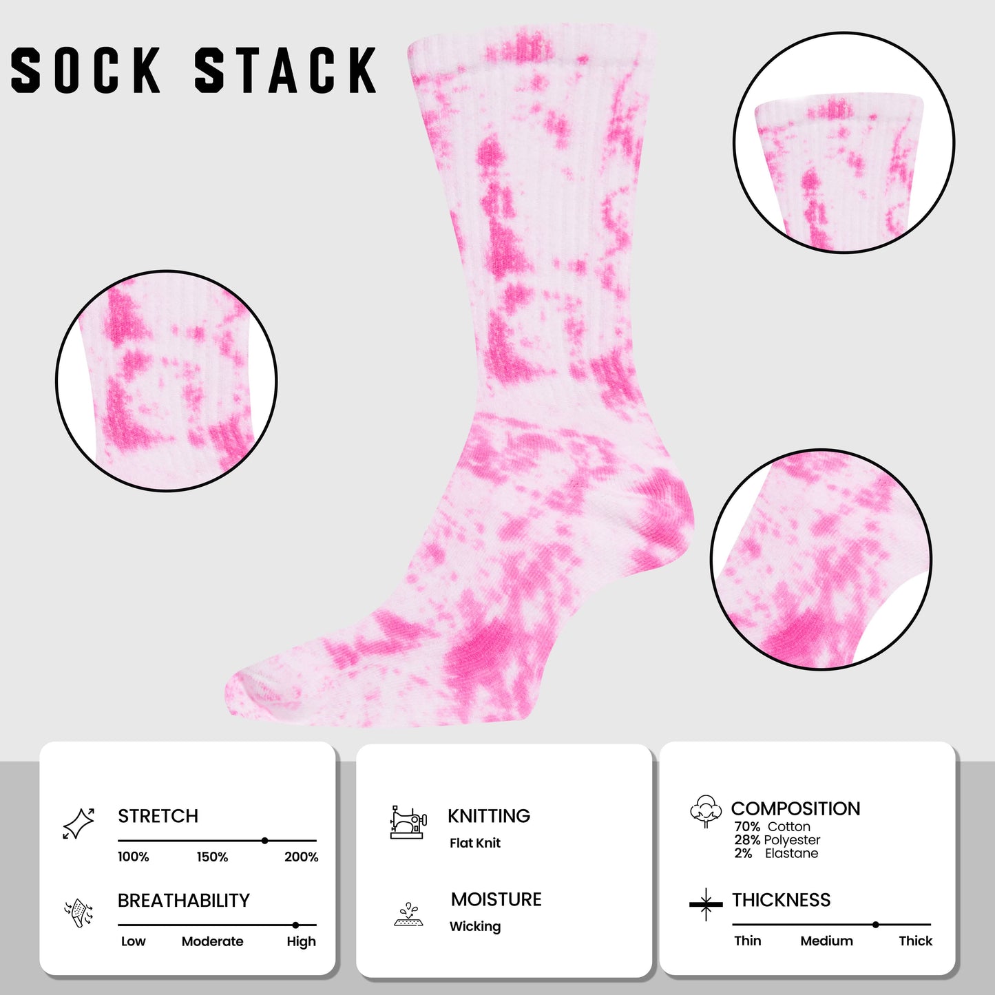 5 Pack Tie Dye Sport Socks Cotton Durable Blend for Casual & Everyday Designer Wear Unisex by Sock Stack Socks