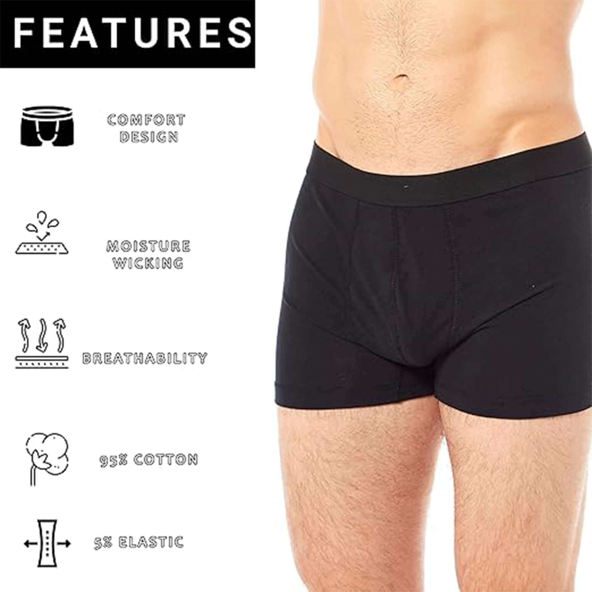 6 Pack Black Cotton Stretch Boxer Shorts Menswear Classic Breathable Comfort Fit Activewear Underwear for Men MB03 by Sock Stack Boxer Shorts
