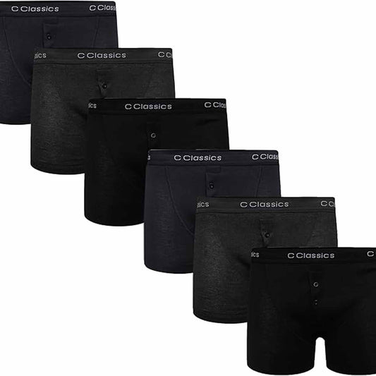 6 Pack Boys Boxer Shorts Cotton Rich Black Moisture-Wicking Button Fly Elasticated Breathable Underwear for Active Kids by Sock Stack 3/5 YEARS Boxer Shorts