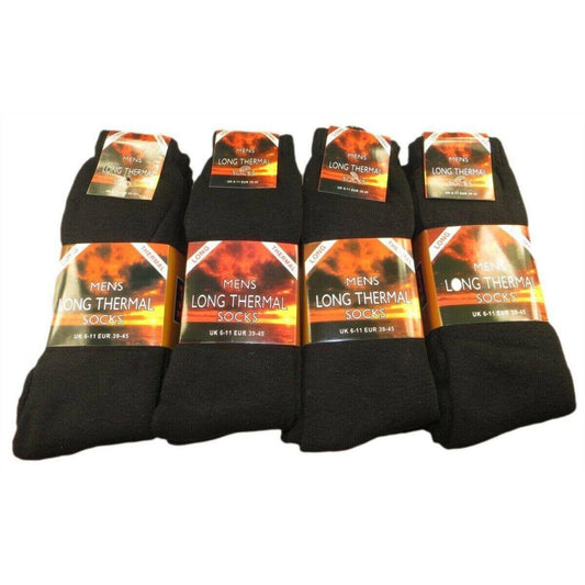 6 Pack Men's Thermal Boot Socks Warm Work Socks Reinforced Heel Toe Support Insulated for Hiking Camping UK 6-11 EUR 39-45 Black Navy Grey by Sock Stack BLACK Socks