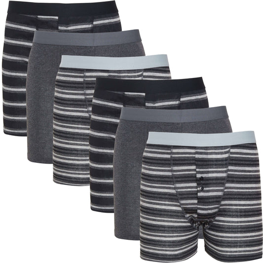 6 Pack Striped Black Grey Cotton Stretch Boxer Shorts Menswear Classic Activewear Breathable Soft and Durable Underwear for Men by Sock Stack S / BLACK STRIPE Boxer Shorts