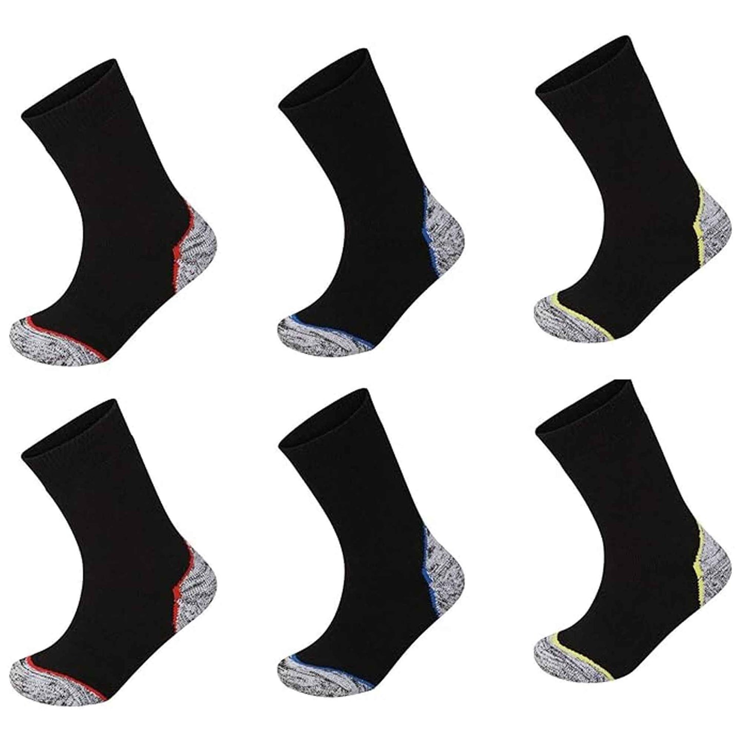 6 Pairs Anti Blister Men's Trekking Socks Reinforced Heel and Toe Cushioned Hiking Walking Work Boot Socks Sizes 6-11 Assorted Colors by Sock Stack ASSORTED / 6-11 Socks