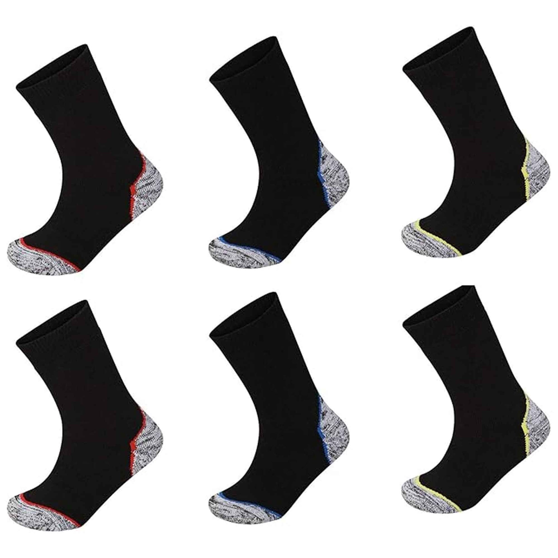 6 Pairs Anti Blister Men's Trekking Socks Reinforced Heel and Toe Cushioned Hiking Walking Work Boot Socks Sizes 6-11 Assorted Colors by Sock Stack ASSORTED / 6-11 Socks