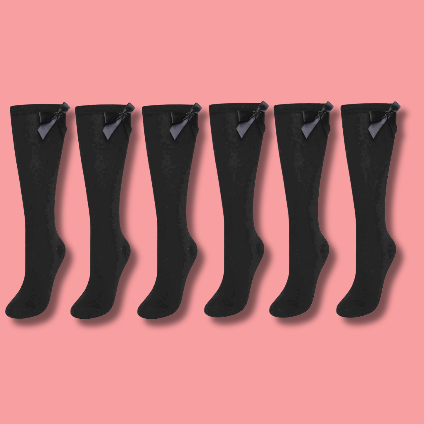 6 Pairs Girls Knee High Socks With Ribbon Bows Back To School Cotton Rich Long Socks Stylish Comfortable Durable For Uniforms Everyday Wear Ages 2-16 Years by Sock Stack BLACK / 12-3 Socks