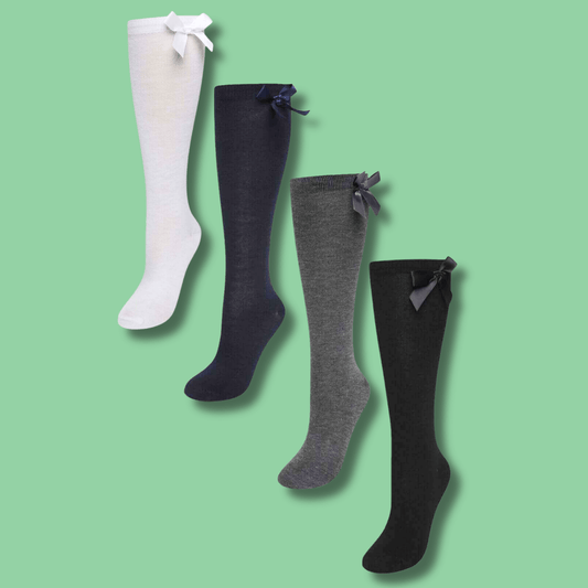 6 Pairs Girls Knee High Socks With Ribbon Bows Back To School Cotton Rich Long Socks Stylish Comfortable Durable For Uniforms Everyday Wear Ages 2-16 Years by Sock Stack Socks