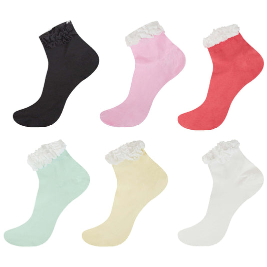 6 Pairs Ladies Bamboo Lace Socks Ultra Soft Antibacterial Moisture-Wicking Breathable Fashion Socks UK 4-7 Assorted Colours by Sock Stack UK 4-7 / ASSORTED Socks