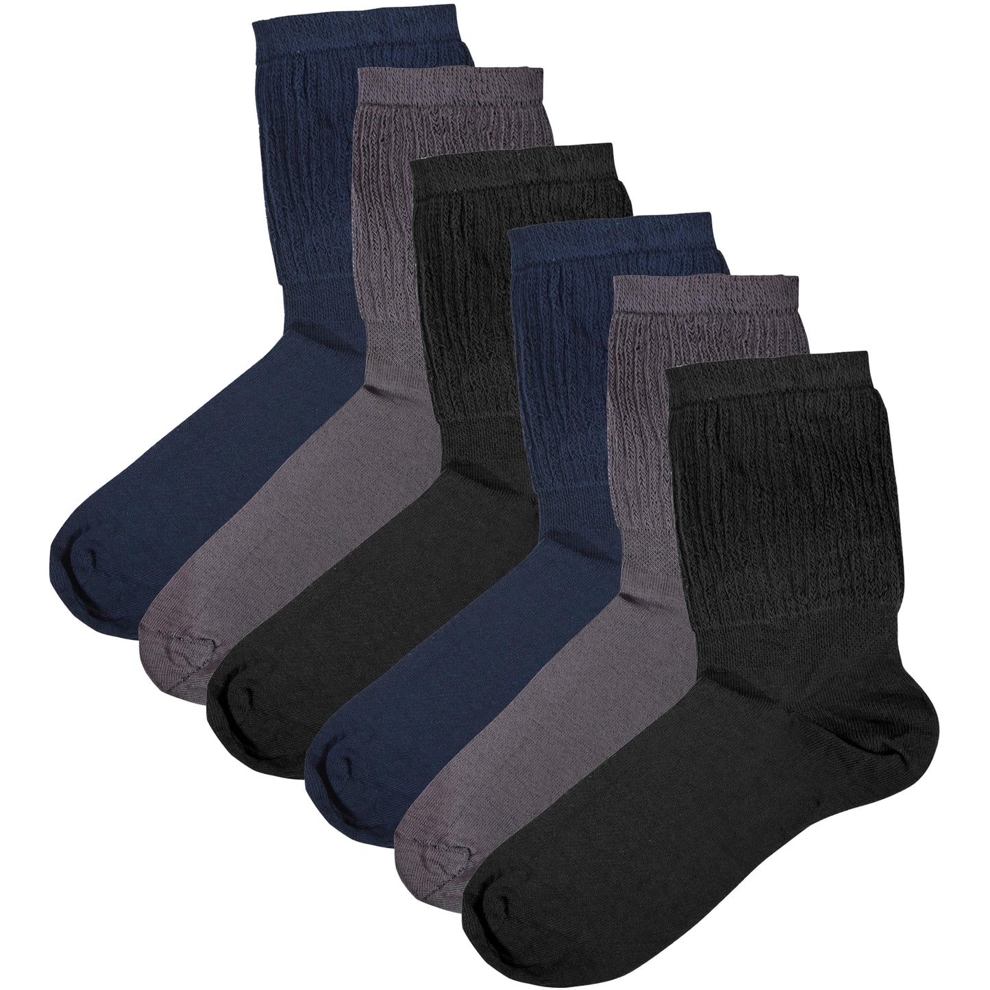 6 Pairs Men's Extra Wide Diabetic Socks Non Elastic Loose Top Moisture-Wicking Antibacterial Breathable Cotton for Leg Swelling Sock Stack Black Navy Grey / 6-11 Socks