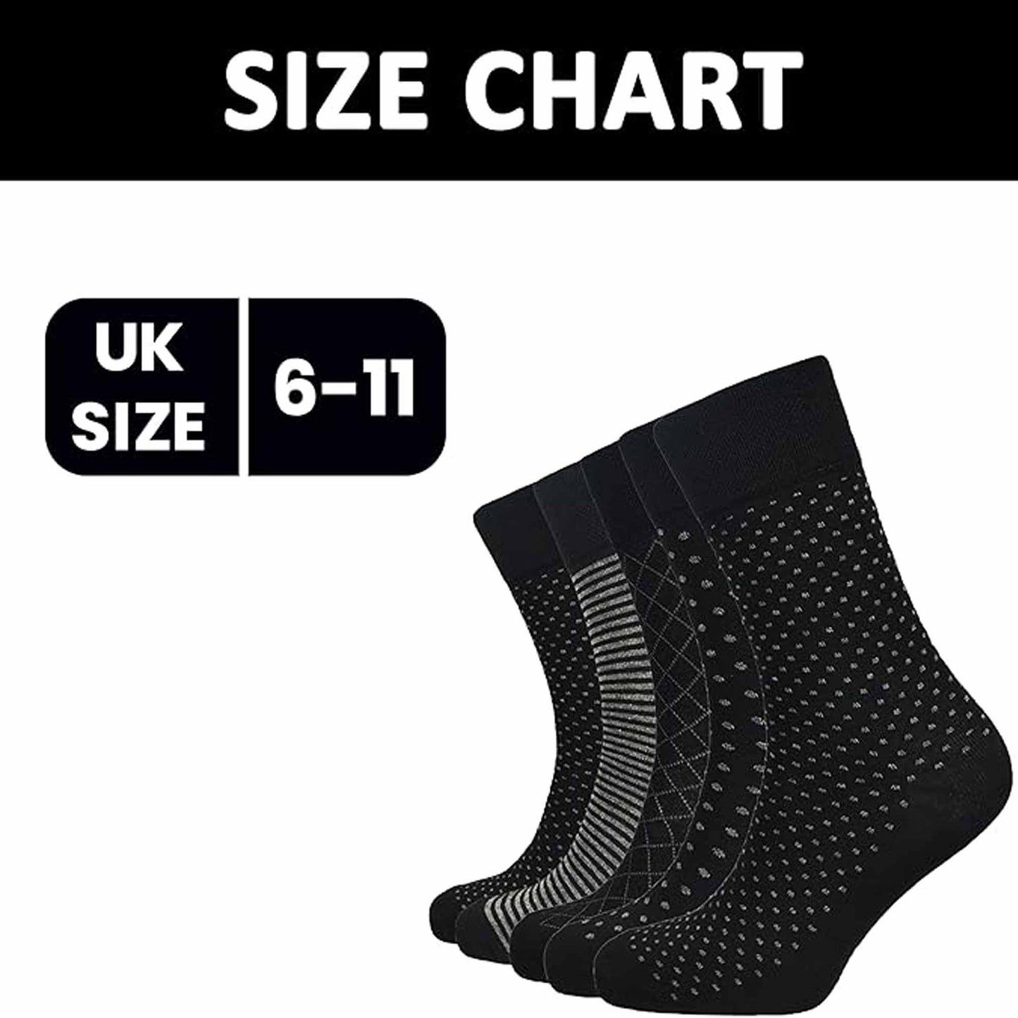 6 Pairs Men's Non-Elastic Diabetic Socks Soft Top Cotton Antibacterial Moisture-Wicking Black Sizes 6-11 by Sock Stack UK 6-11 / BLACK MULTI Socks