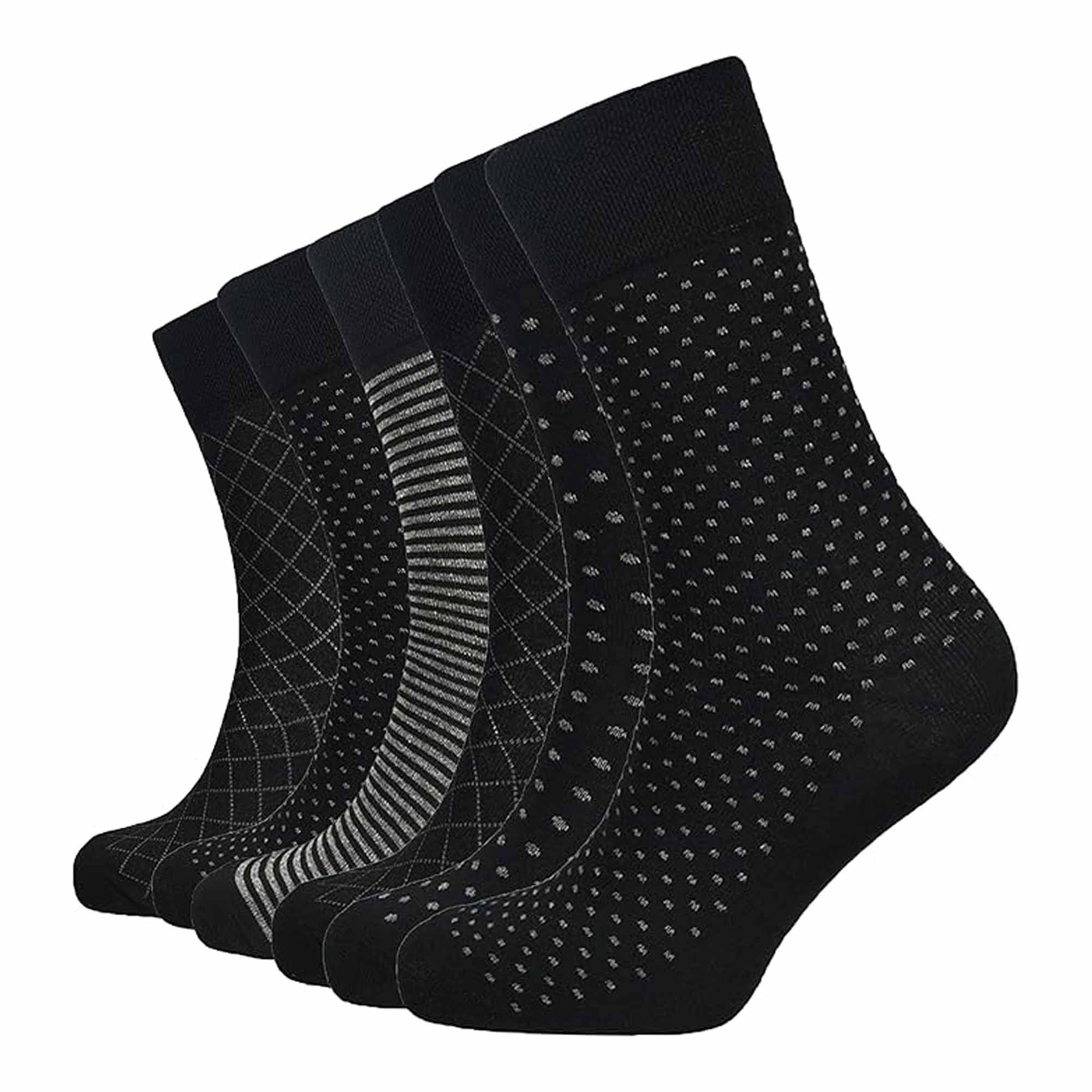 Metzuyan Men's Bamboo Socks 6 Pairs - Diabetic & Swollen Feet Friendly Non-Elastic Calf Socks