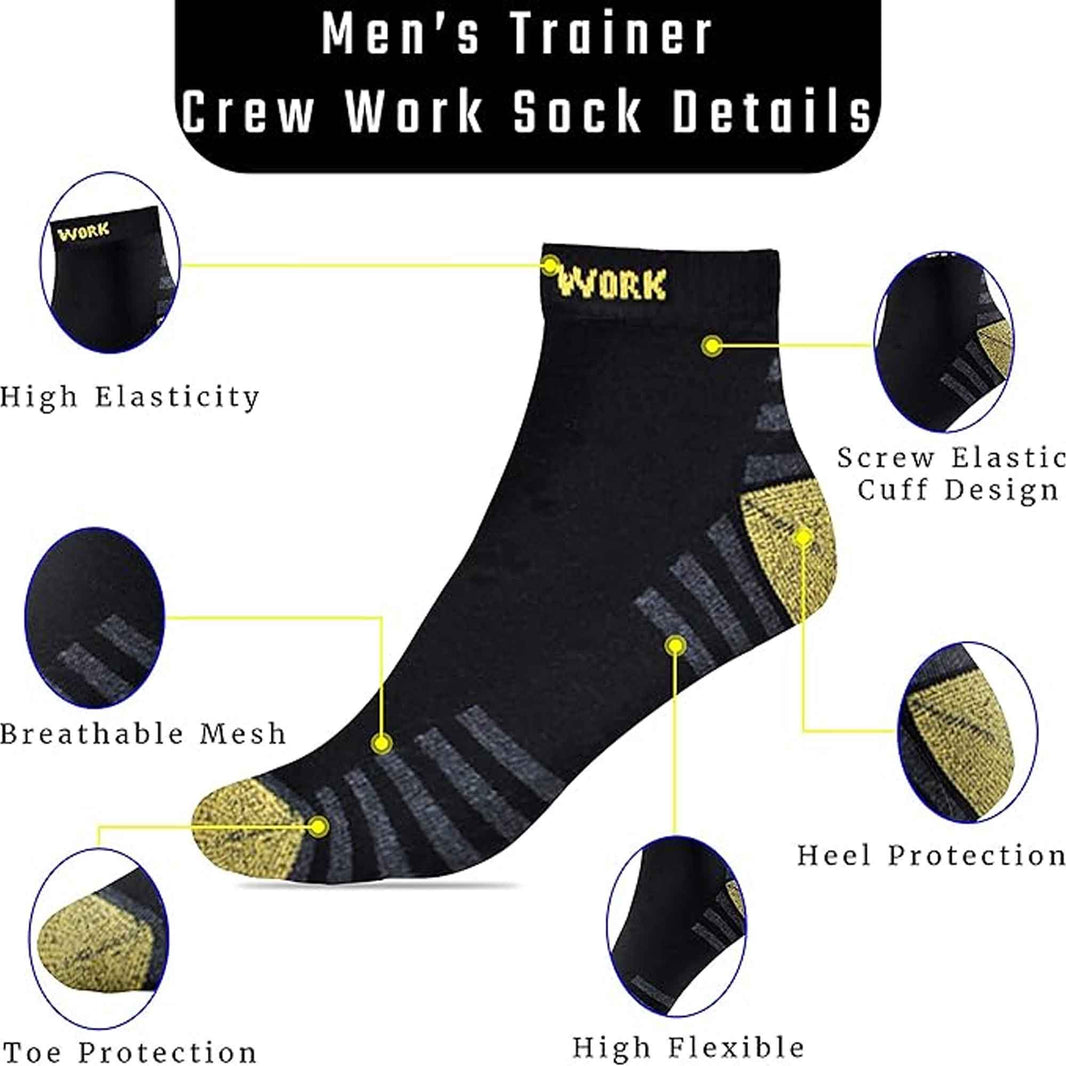 6 Pairs Mens Crew Work Boot Socks Reinforced Heel and Toe Durable Cotton Polyester Blend Breathable Moisture-Wicking Ideal for Construction Hiking by Sock Stack ASSORTED / 6-11 Socks