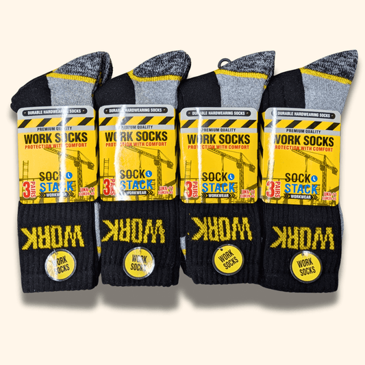 6 Pairs Mens Heavy Duty Work Socks Cushion Sole Reinforced Toe Heel Durable Black Boot Sock for Construction Outdoor Jobs Walking Sizes UK 6-11 EUR 39-45 by Sock Stack Socks