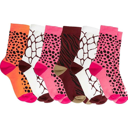 6 Pairs Women's Cotton Rich Animal Print Boot Socks with Reinforced Heel and Toe for Hiking and Walking UK Size 4-7 by Sock Stack ANIMAL PRINT / 4-7 Socks