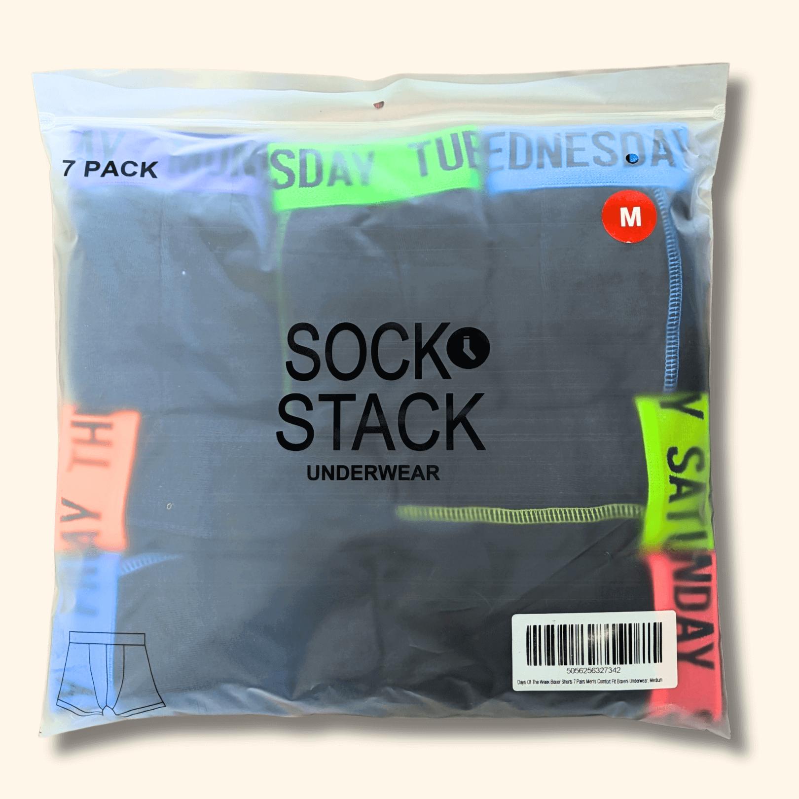 7 Pack Days Of The Week Comfort Fit Boxer Shorts Menswear Activewear Classic Breathable with Premium Cotton Blend and Colourful Assorted Waistband Stretchable Durable Everyday Wear Sizes Small to XLarge by Sock Stack Boxer Shorts