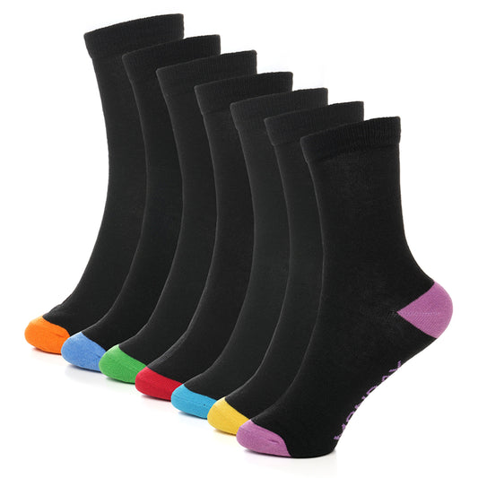 7 Pack Days Of The Week Cotton Rich Boys Girls Kids Men's Women's Socks Black with Multi Colour Heel and Toe Design By Sock Stack UK 12-3 Socks