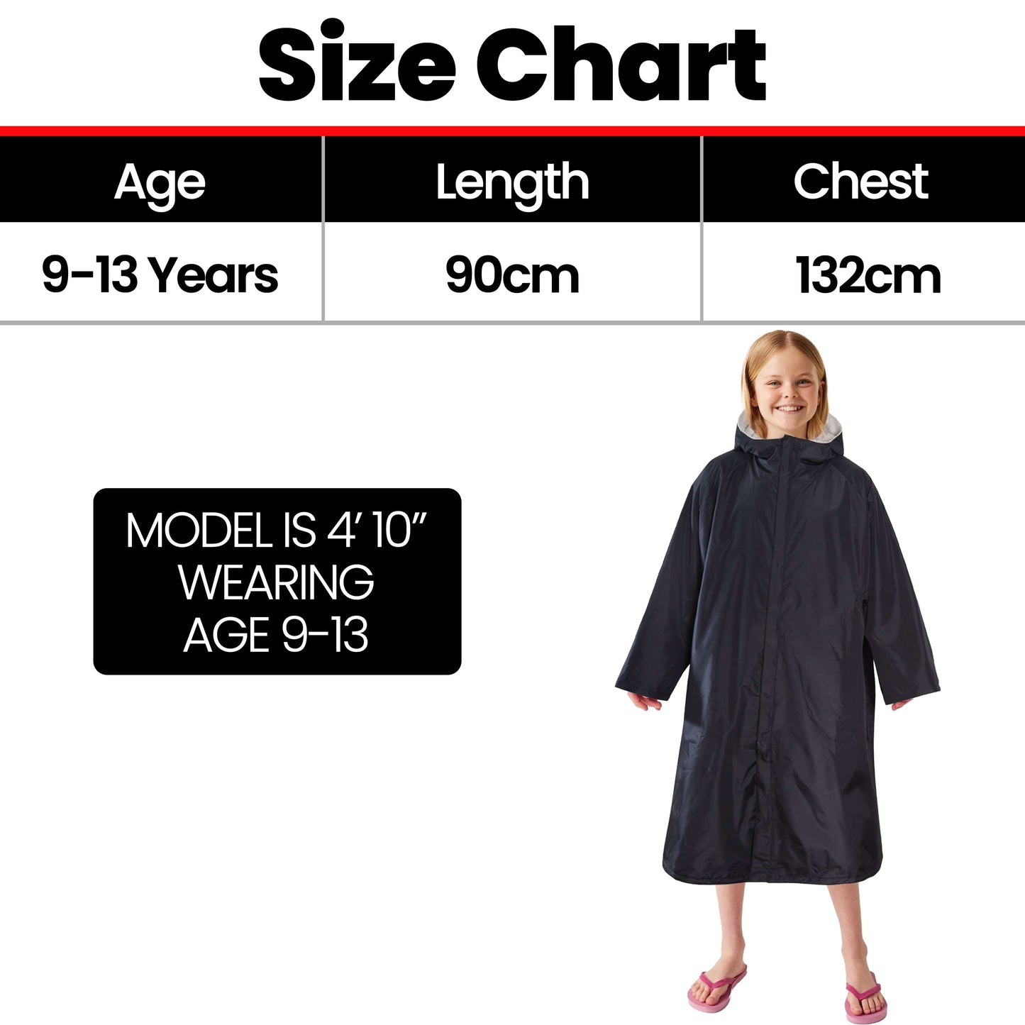 Changing Robe Kids Unisex Hooded Coat Black/Grey Windproof Waterproof Quick Dry for Beach Surfing Swimming by Heatwave Thermalwear 9-13 YEARS / BLACK/GREY Changing Robe