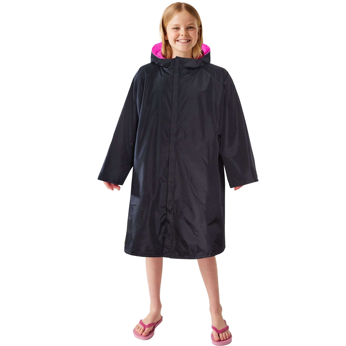 Changing Robe Kids Unisex Hooded Coat Black/Pink Windproof Waterproof Quick Dry for Beach Surfing Swimming by Heatwave Thermalwear 9-13 YEARS / BLACK/PINK Changing Robe