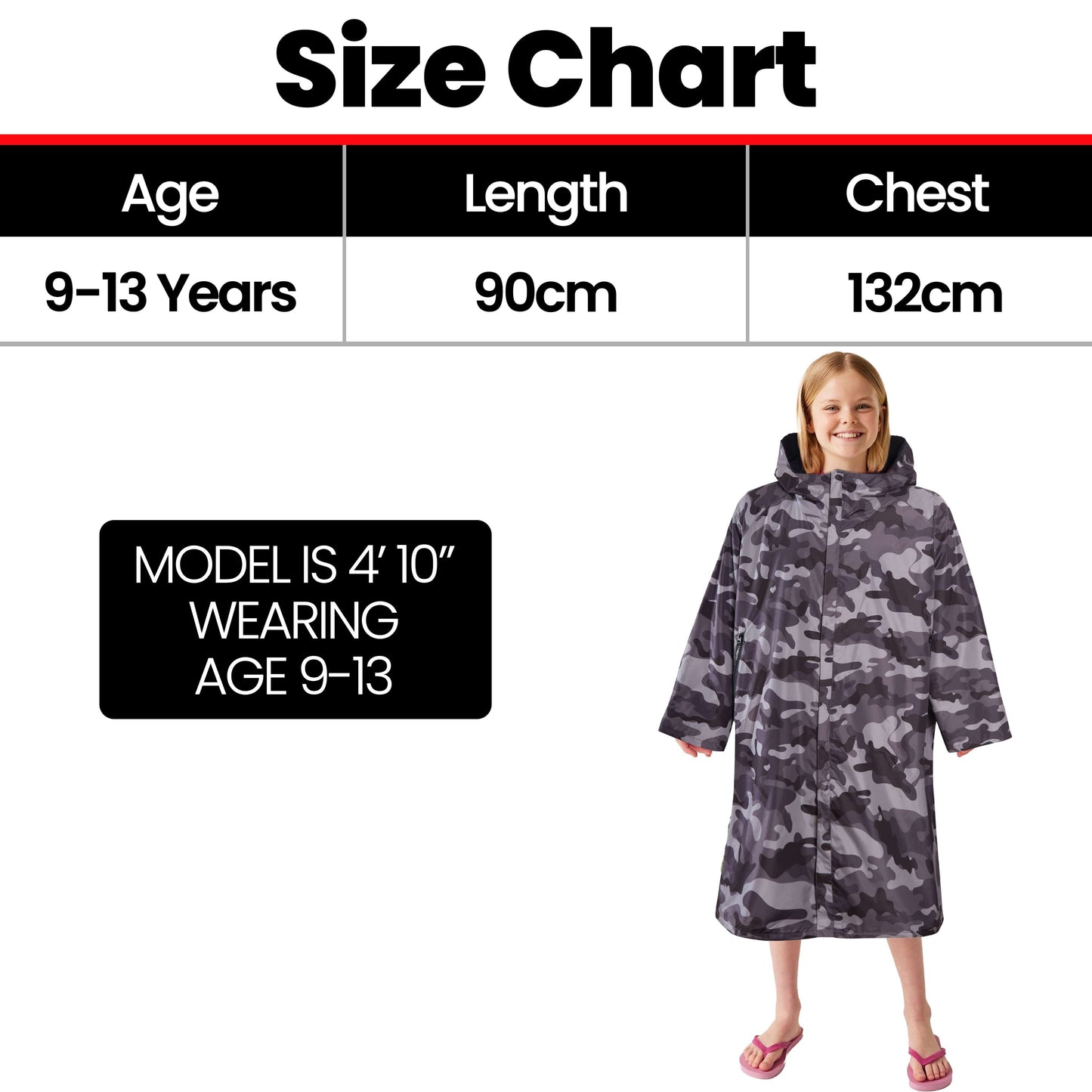 Changing Robe Kids Unisex Hooded Coat Camo/Black Windproof Waterproof Quick Dry for Beach Surfing Swimming by Heatwave Thermalwear 9-13 YEARS / CAMO/BLACK Changing Robe