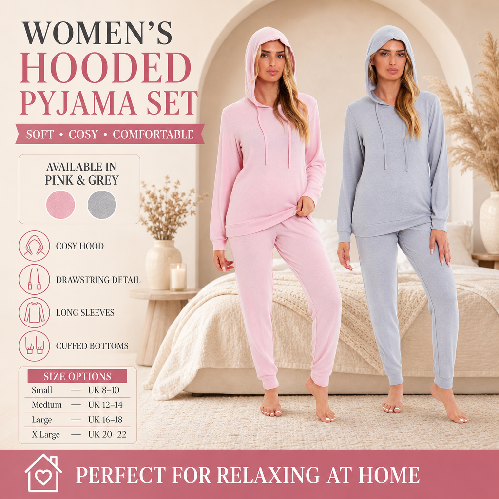 Ensemble pyjama à capuche Daisy Dreamer pour femmes, rose et gris, sweat à capuche à manches longues et pantalon, luxueux