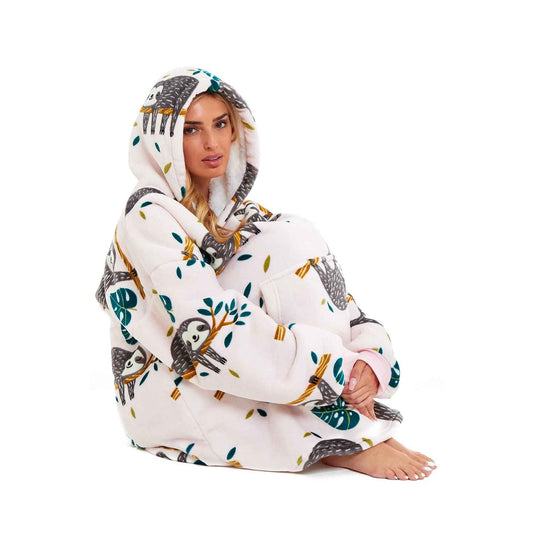 Giant Cozy Sloth Hooded Blanket Ultra Soft Sherpa Fur Plush Flannel Fleece Oversized Hoodie Sweatshirt for Adults and Kids Premium Loungewear by Daisy Dreamer Hooded Blanket