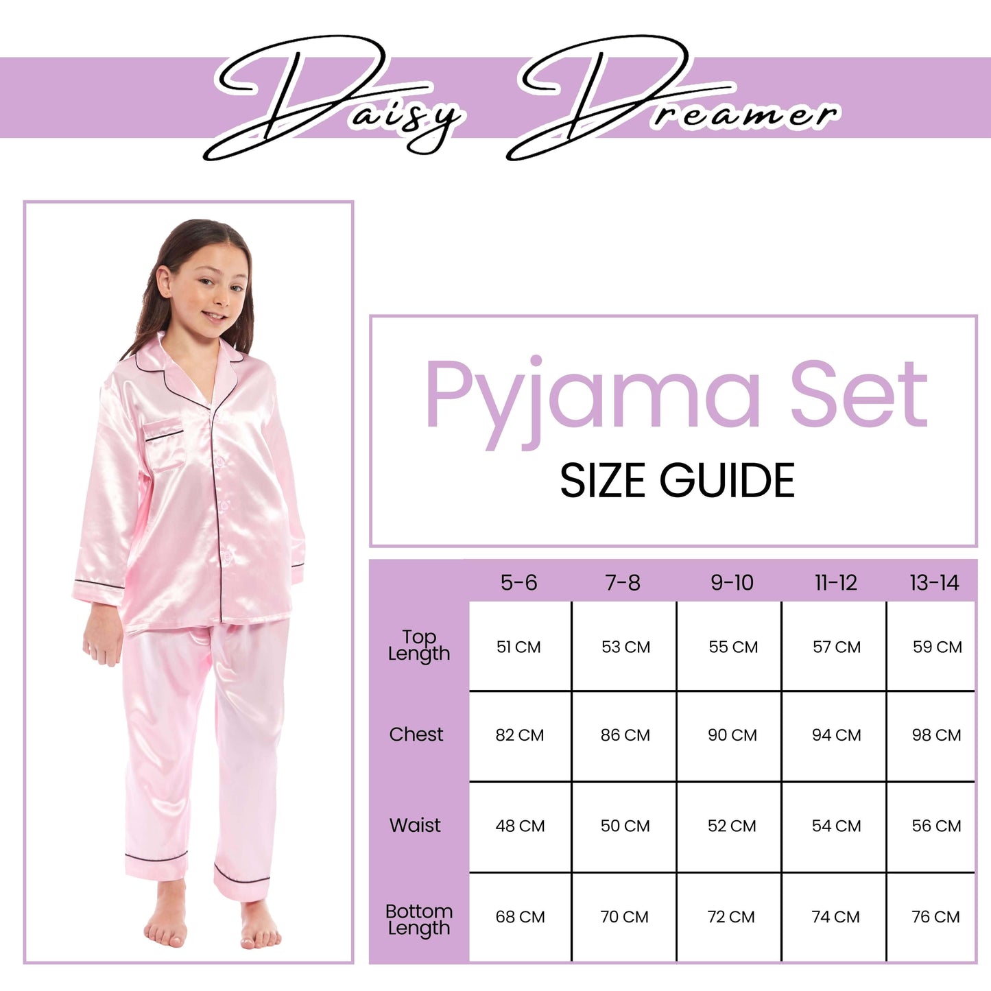 Girls Long Sleeve Satin Silk Pyjama Set Comfortable Button-Down Sleepwear in Black Pink Grey Sizes 5-14 YRS by Daisy Dreamer Pyjamas