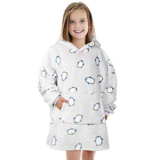 Kids Cozy Oversized Hooded Penguin Blanket Plush Flannel Fleece Hoodie with Sherpa Lining Ages 8-15 Warm Comfortable Durable Loungewear Gift by Daisy Dreamer PENGUIN Hooded Blanket
