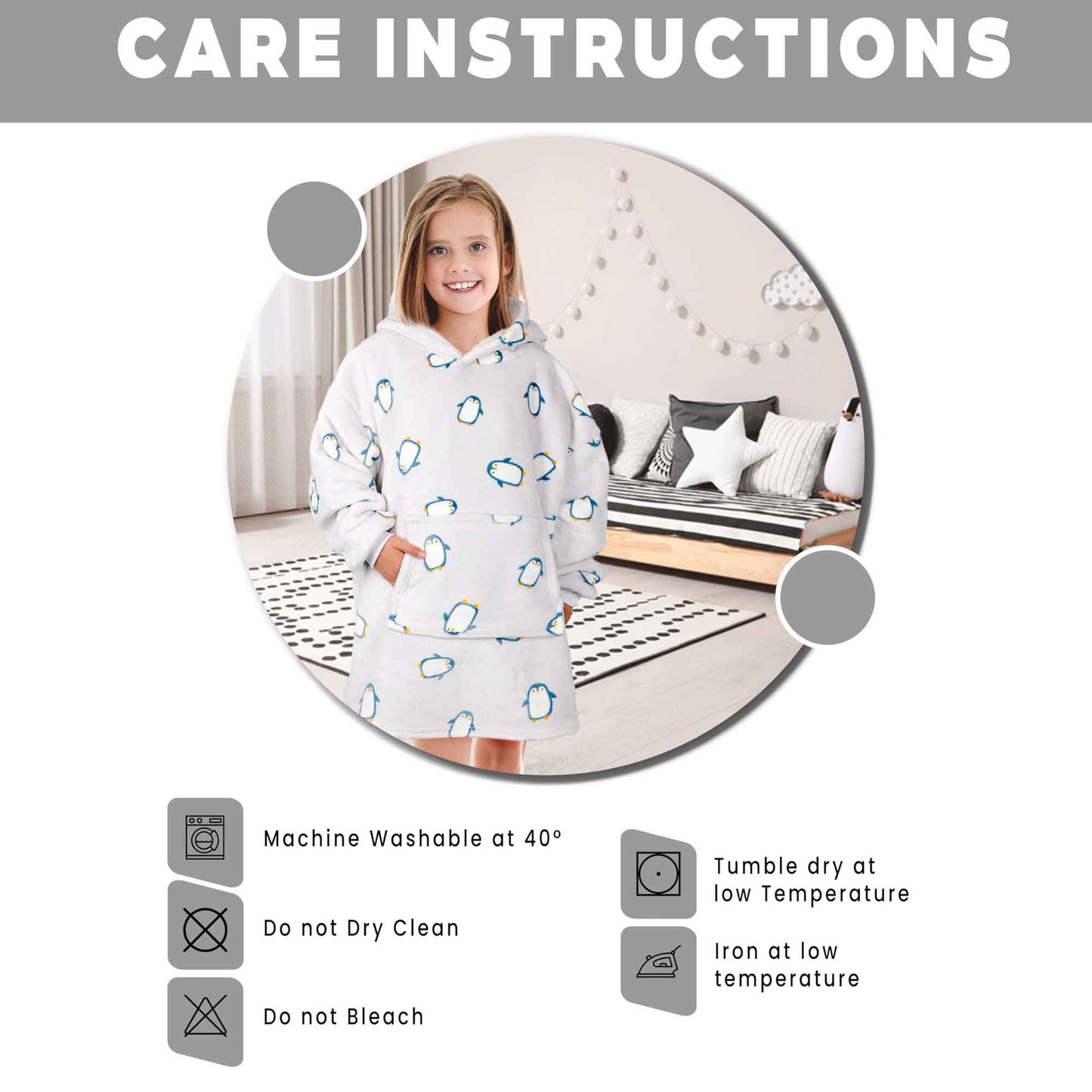 Kids Cozy Oversized Hooded Penguin Blanket Plush Flannel Fleece Hoodie with Sherpa Lining Ages 8-15 Warm Comfortable Durable Loungewear Gift by Daisy Dreamer PENGUIN Hooded Blanket