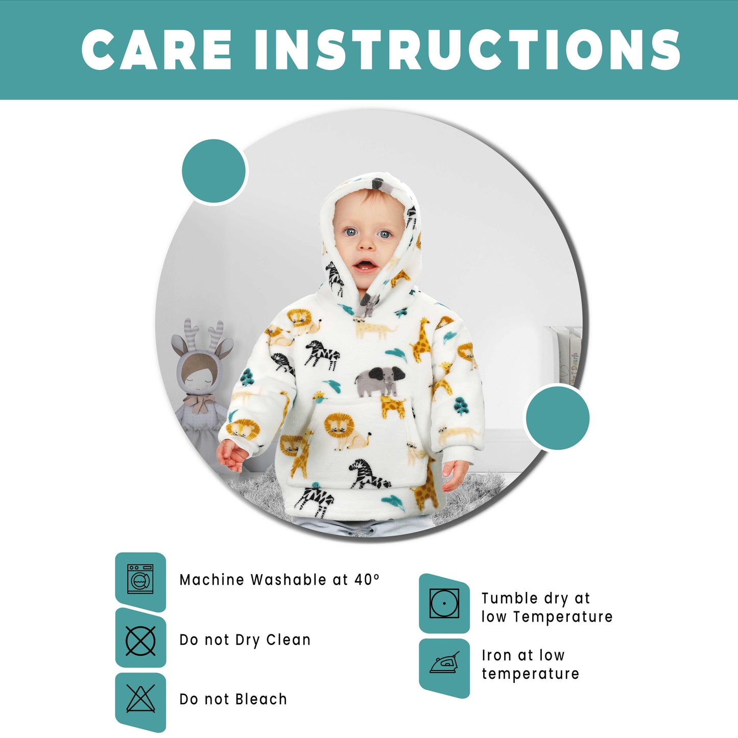 Kids Hoodie Safari & Sloth Blanket for Toddlers Ages 0-4 Unisex Warm Fluffy Wearable Sweatshirt with Pocket by Daisy Dreamer Hooded Blanket