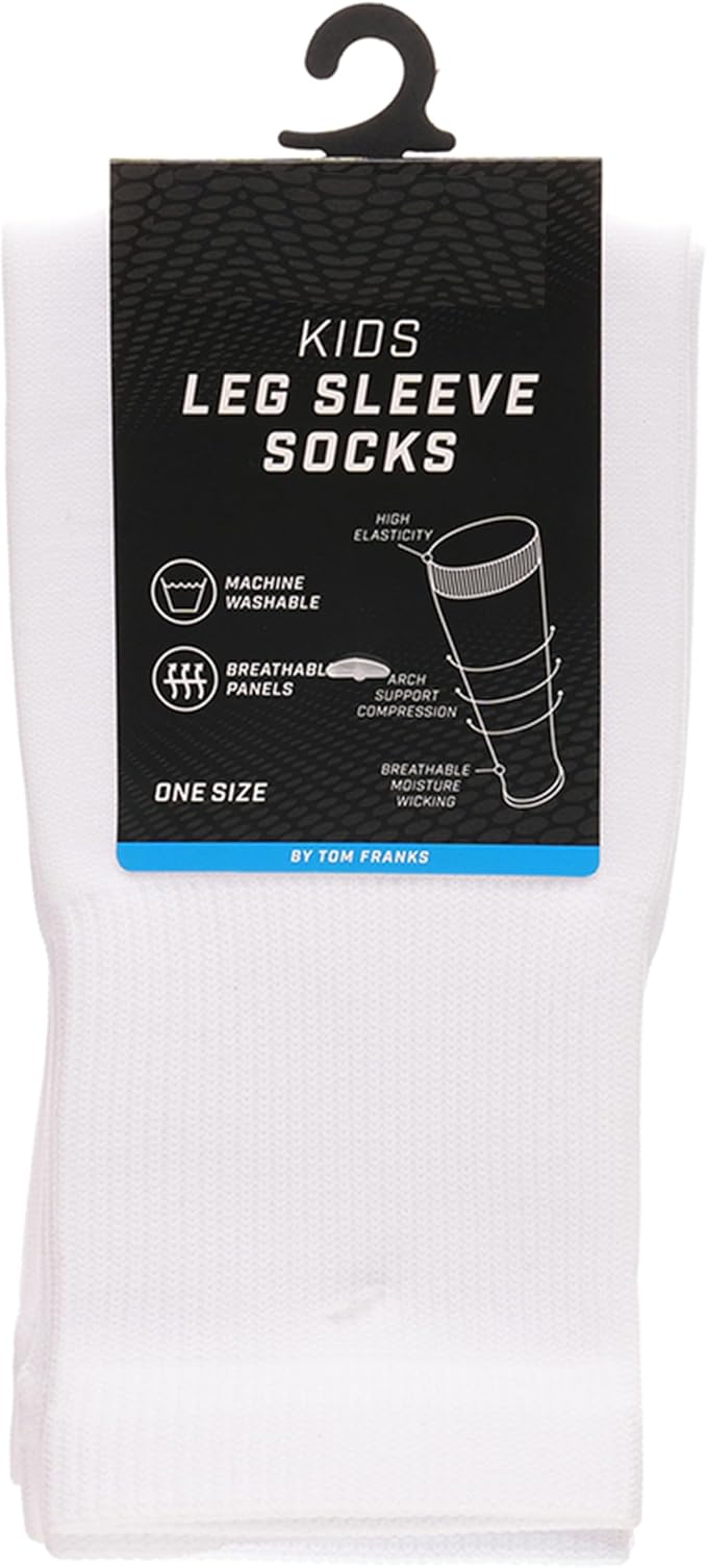 Kids Leg Sleeve Socks White Fits Over Calf Shin Pads Compression Sleeves for Football Training Running by Sock Stack WHITE Socks