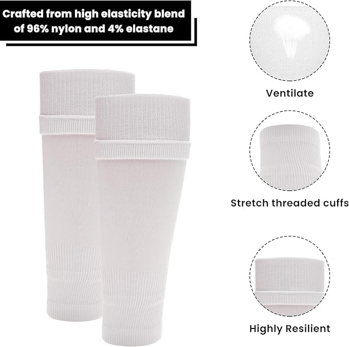 Kids Leg Sleeve Socks White Fits Over Calf Shin Pads Compression Sleeves for Football Training Running by Sock Stack WHITE Socks