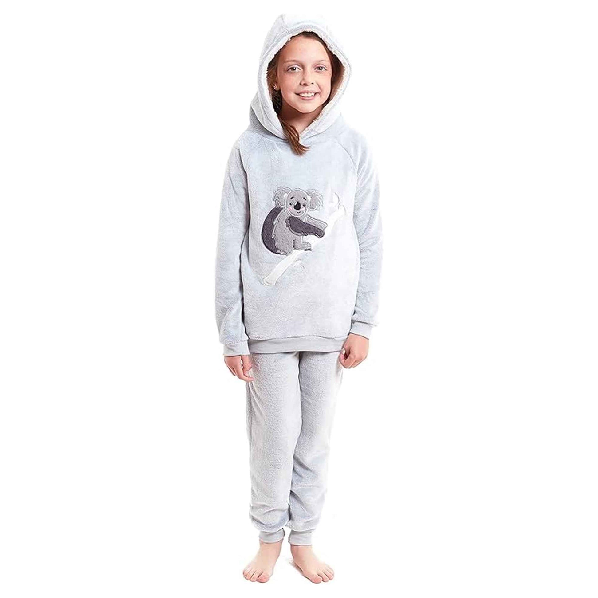 Koala Bear Fleece Hooded Pyjama Set Soft Plush Loungewear for Kids and Adults Cosy Nightwear with Hoodie and Elasticated Pants by Daisy Dreamer GIRL | 7-8 yrs Pyjamas