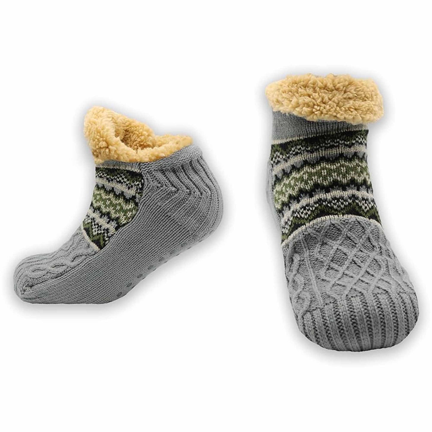 Luxurious Nordic Fluffy Sherpa Lined Slipper Socks for Men and Women Warm Non-Slip Indoor Winter House Shoes Fair Isle Black Navy Grey UK 4-7 8-12 by Sock Stack S/M / FAIR ISLE NAVY Socks