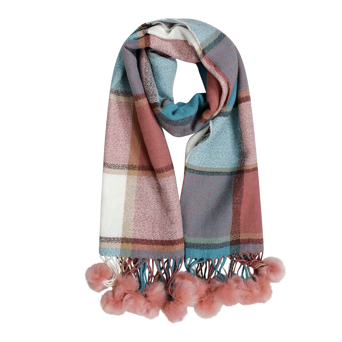 Luxurious Women's Oversized Soft Touch Scarf Blanket with Pom Poms Red and Pink Check Shawl Wrap Warm Winter Fashion 100 Acrylic by Sock Stack PINK Scarves