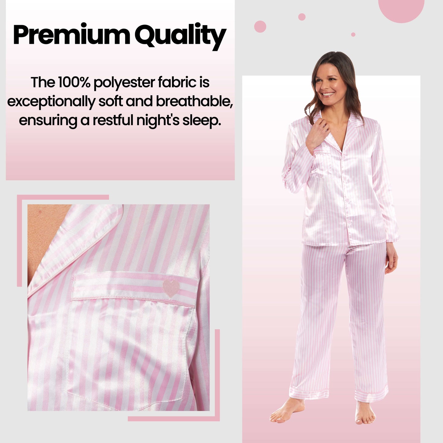 Luxurious Women's Satin Silk Long Sleeve Pyjama Set Cozy Loungewear Nightwear with Dress Shirt Collar and Loose-Fitting Pants in Black Pink Grey by Daisy Dreamer Pyjamas