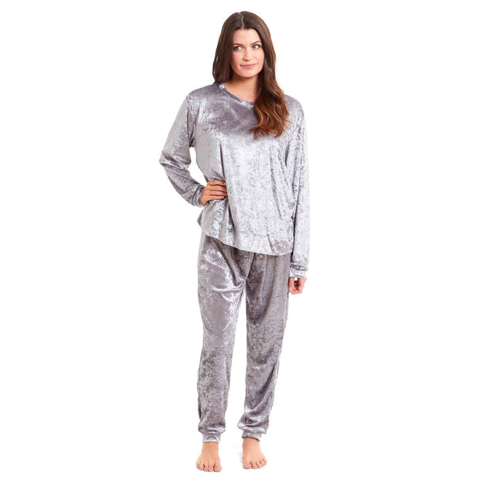 Luxurious Women's Soft Crushed Velvet Pyjama Set Comfortable Loungewear Stylish Nightwear with Elasticated Waistband Multiple Sizes Daisy Dreamer SMALL | UK 8-10 / SILVER Pyjamas
