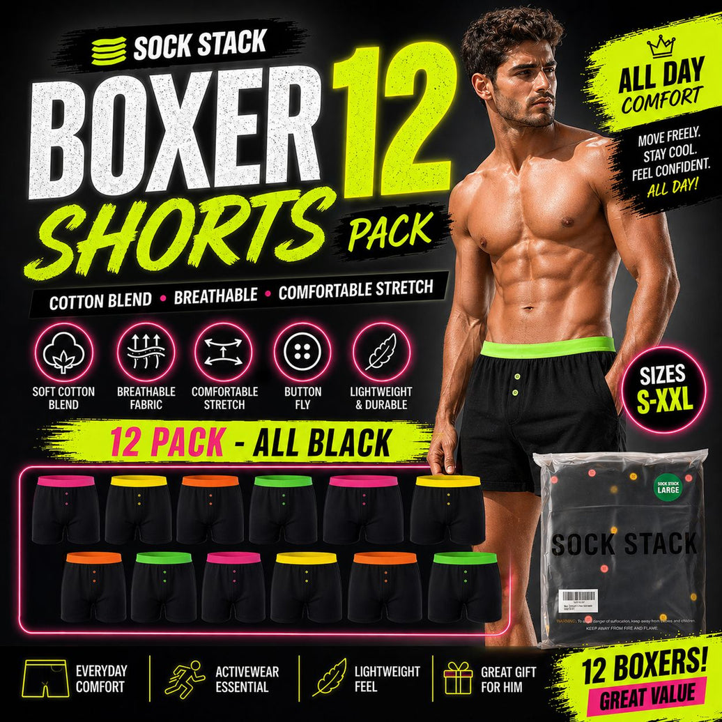 Sock Stack boxershorts 12-pack zwart katoenmix ademend comfortabel rekbaar met knoop