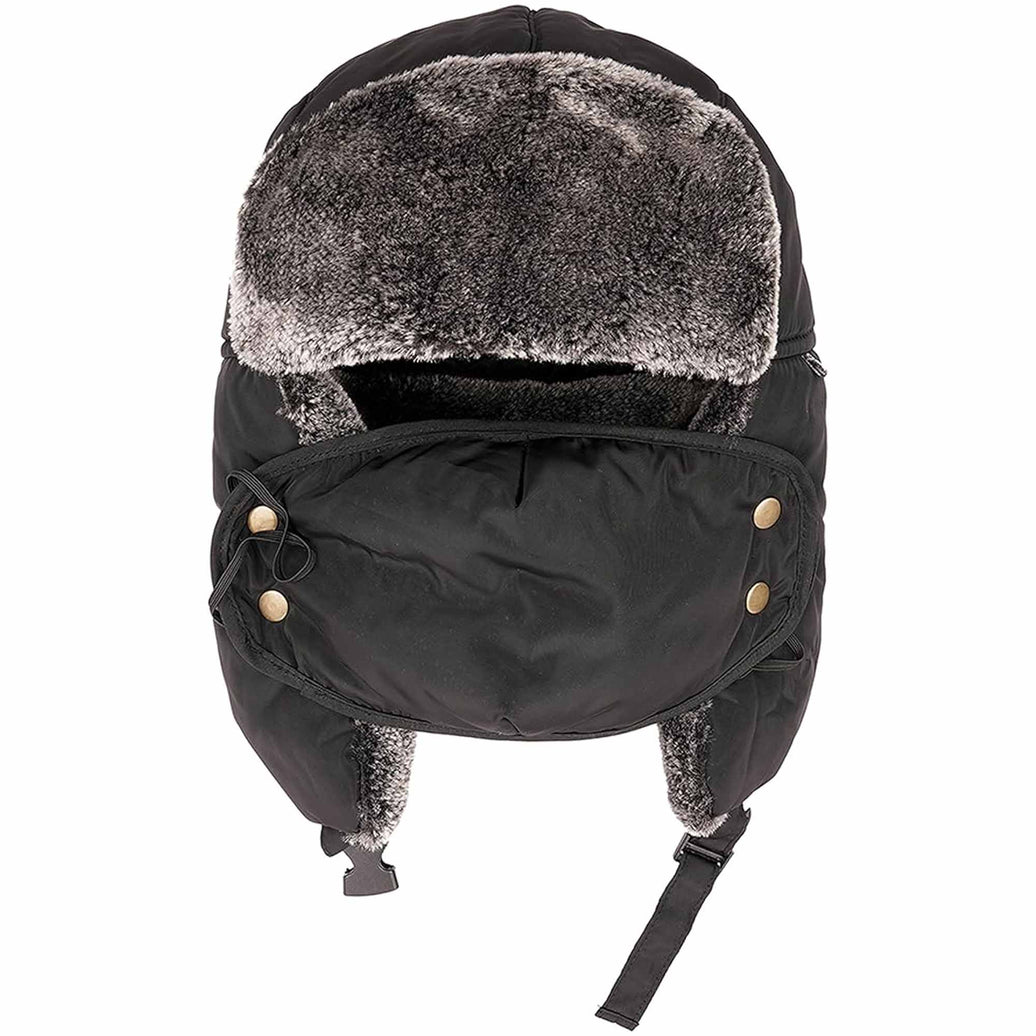 Men's 3 In 1 Waterproof Trapper Hat Face Mask Neck Warmer Ear Flaps Windproof Snowproof Winter Hat for Skiing Snowboarding Outdoor Faux Fur Lining Breathable Polyester One Size Black by Heatwave Thermalwear BLACK Hats
