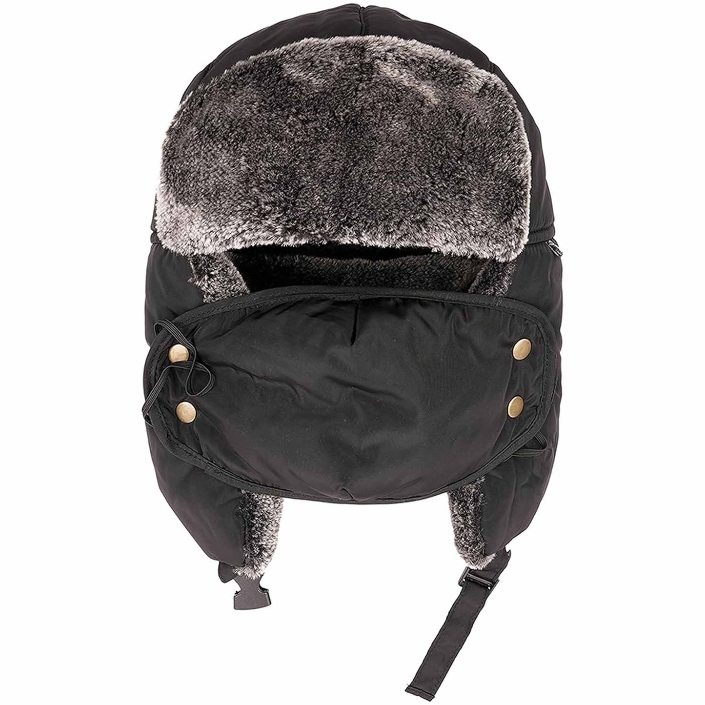 Men's 3 In 1 Waterproof Trapper Hat Face Mask Neck Warmer Ear Flaps Windproof Snowproof Winter Hat for Skiing Snowboarding Outdoor Faux Fur Lining Breathable Polyester One Size Black by Heatwave Thermalwear BLACK Hats