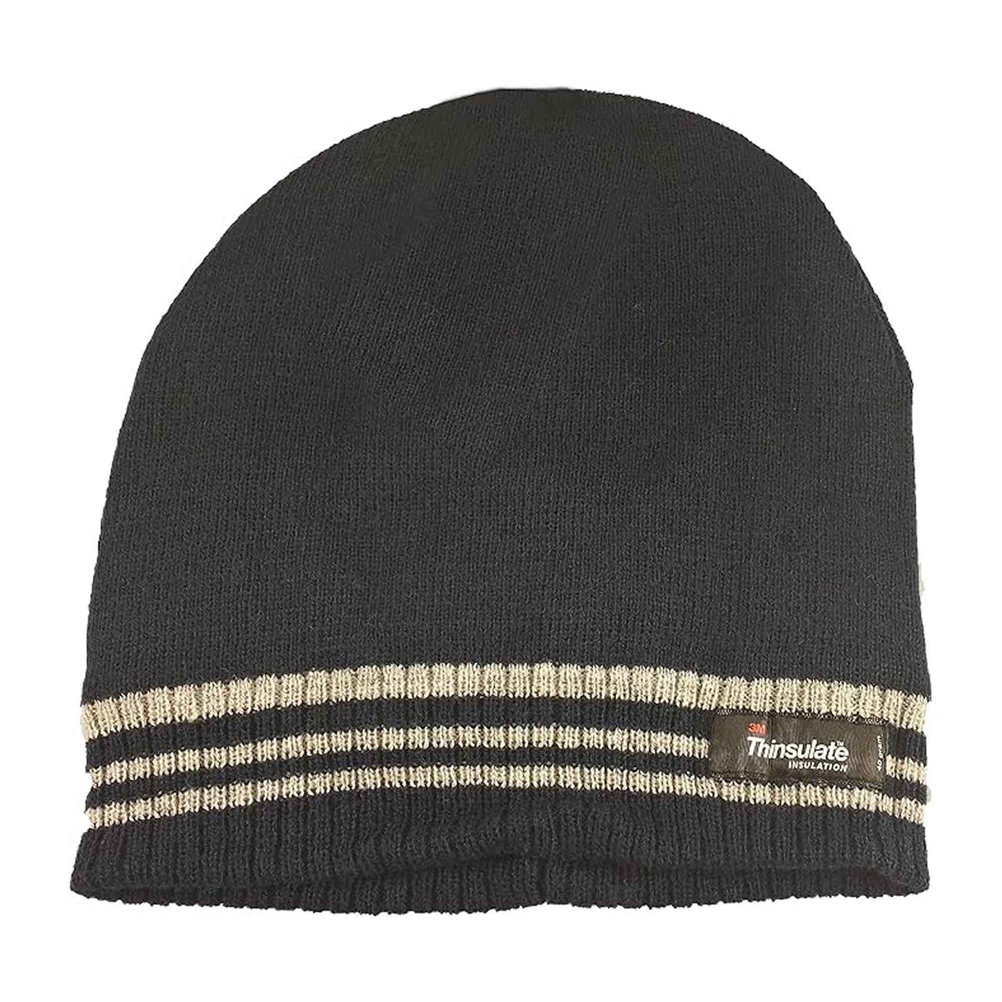 Men's 3M Thinsulate Insulated Fleece Lined Knitted Beanie Hat with Striped Design for Skiing Hiking Camping by Sock Stack NAVY Hats