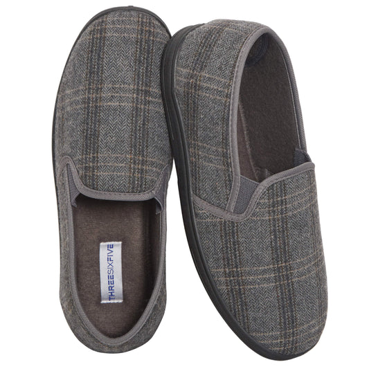 Men’s Checked Slippers Memory Foam Soft Lining Warm Slip-On House Shoes for Indoor Use by Sock Stack Grey / 7 Slippers
