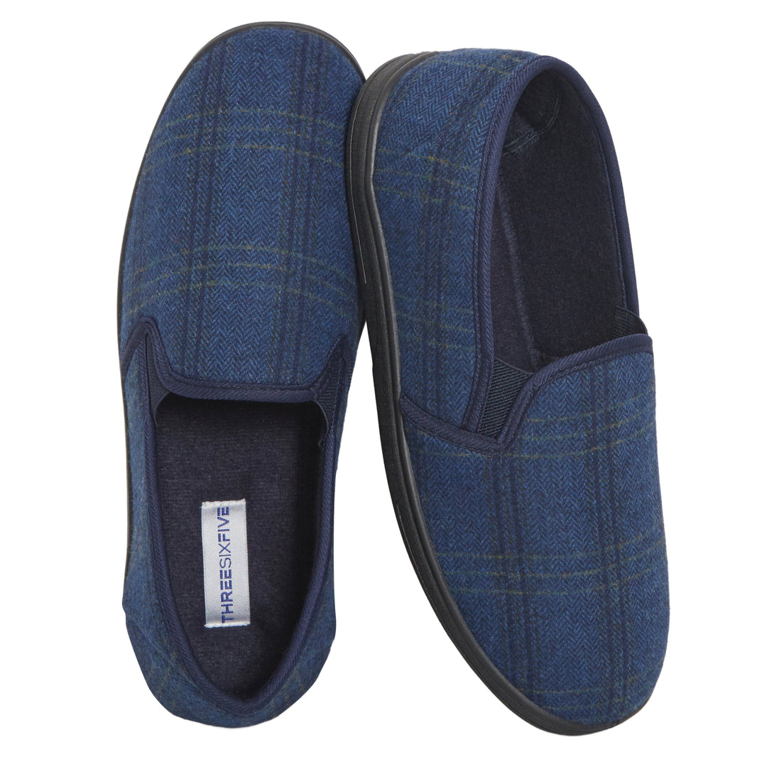 Men’s Checked Slippers Memory Foam Soft Lining Warm Slip-On House Shoes for Indoor Use by Sock Stack Navy / 7 Slippers
